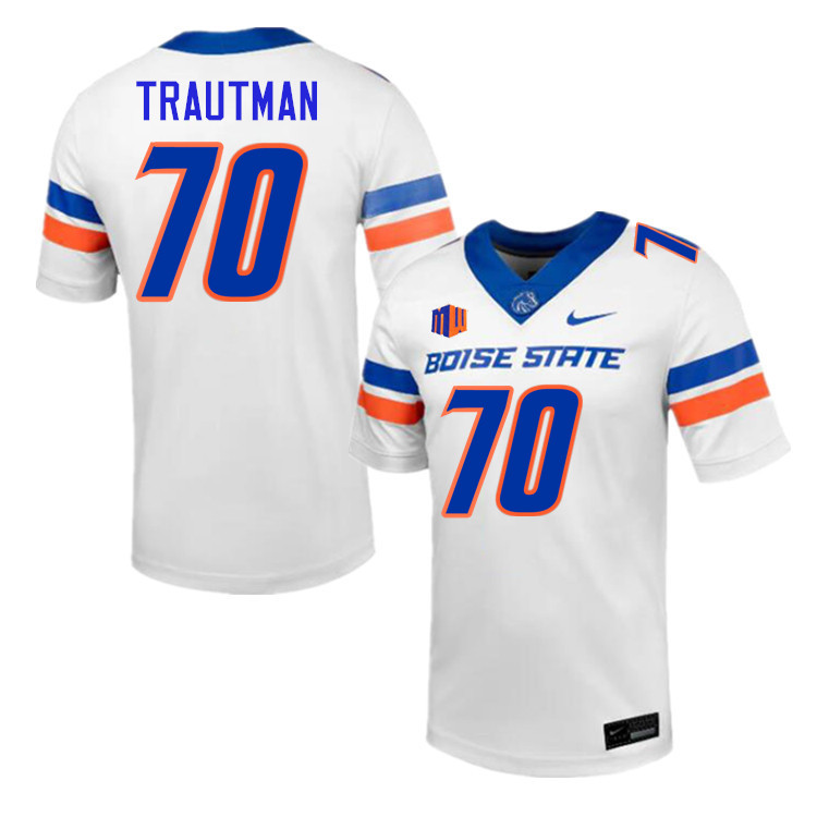 Randy Trautman Jersey, Boise State Broncos #70 Randy Trautman Football Jersey College Uniforms-White